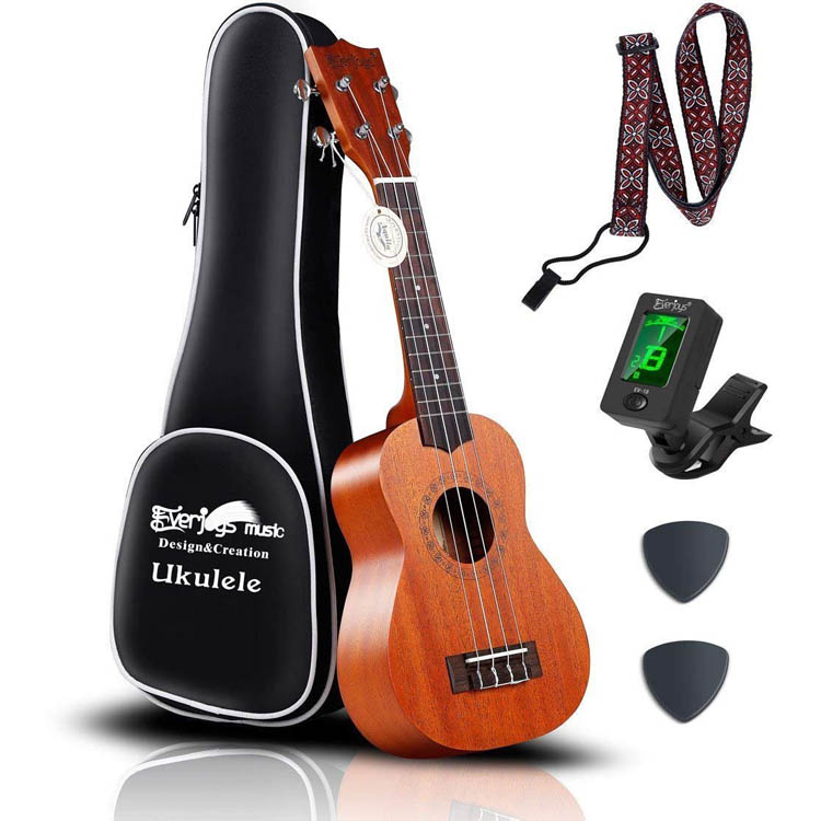 Mahogany Soprano Ukulele Kit - Professional 21 inch w/Case Strap Tuner Aquila Strings EVUKP02 